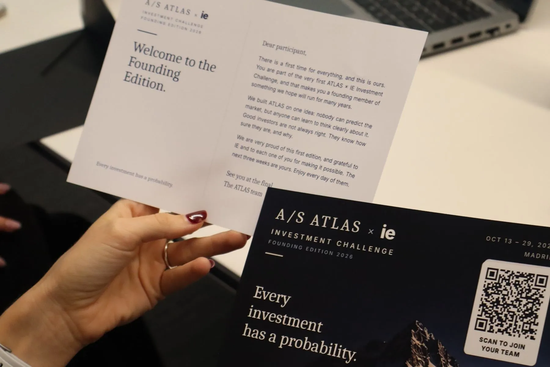 The ATLAS × IE welcome card: every investment has a probability